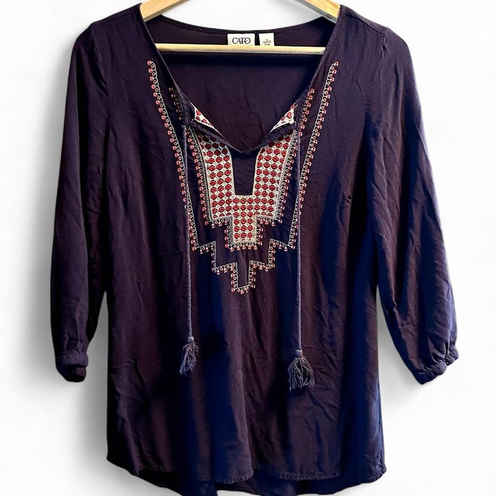 Boho Navy Embroidered Blouse